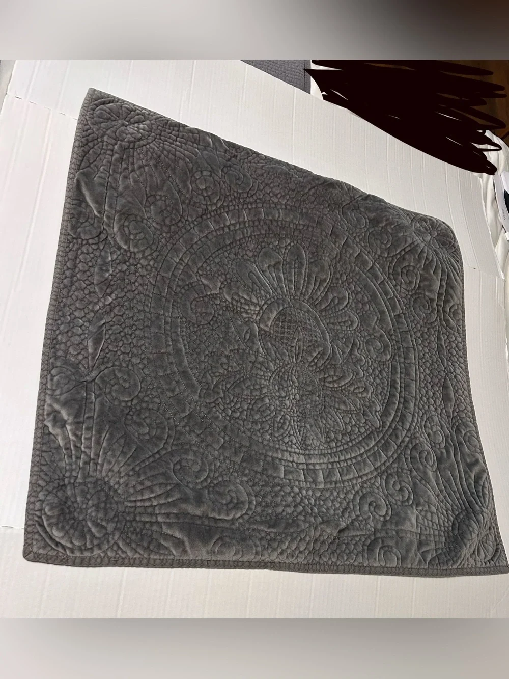 Pottery Barn 2 Velvet Medallion Euro shams Dark Gray Envelope Closure. 26x26 In